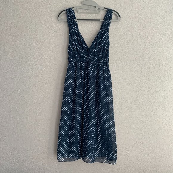 Fire Los Angeles Dresses & Skirts - Navy Blue White Polka Dots Vneck Plunge Dress